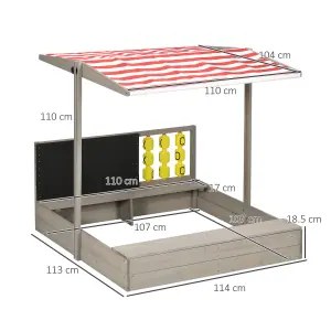 Outsunny Kids Wooden Sandpit, Children Sandbox w/ Non-Woven Fabric, Canopy