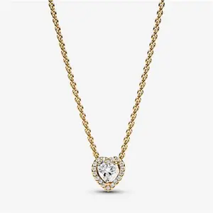 Pandora Sparkling Heart Collier Necklace - 14K Gold Plating / Cubic Zirconia - Sz. 45 cm