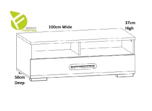 White Gloss TV Cabinet Modern 1 Drawer Media Bench Storage Unit 100cm  Assen