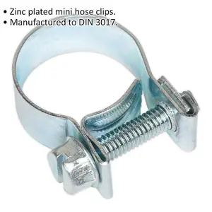 20 PACK Zinc Plated Mini Hose Clip - 15 to 17mm Diameter - Hose Pipe Clip Fixing