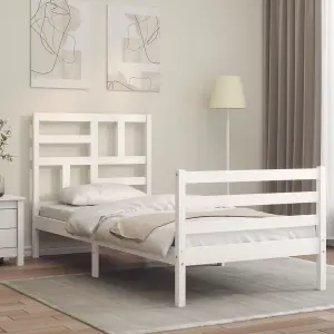 Berkfield Bed Frame with Headboard White 90x200 cm Solid Wood