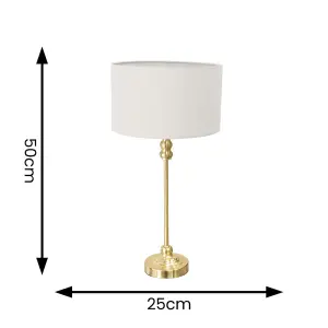 ValueLights Maggie Gold Metal Candlestick Slim Table Lamp with Grey Fabric Drum Lamp Shade and LED Bulb