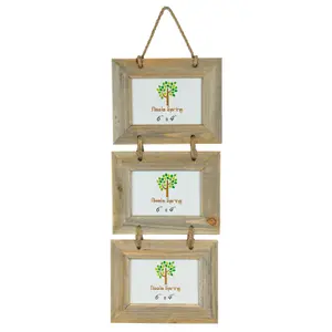 Nicola Spring Rustic Wooden Hanging 3 Photo Frame - Driftwood Landscape Wall Collage Picture Display - 6 x 4"