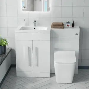 Nes Home White 1100 mm LH L-Shape Basin Vanity Unit WC BTW Rimless Toilet