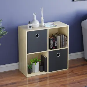 Vida Designs Durham Oak 2x2 Cube Storage Unit & Set of 2 Black Foldable Cube Storage Baskets