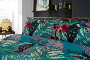 The Lyndon Company Toucan Lake Count Cotton Reversible Duvet Cover Set Teal