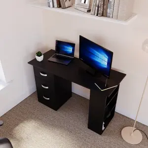 Vida Designs Mason Black Computer Desk With Shelves and 3 Drawers