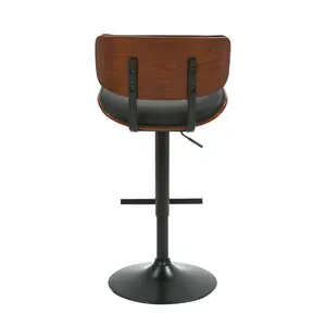 Caneghem Height Adjustable Swivel Faux Leather Mid-Century Bar Stool Black 