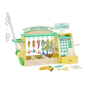 Teamson Kids My Little Helper Fishing Shop & 26 pc. Accessory Set, Green/Yellow