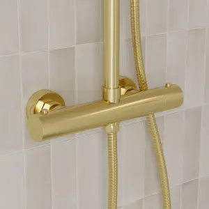 Round Thermostatic Shower Kit with Fixed Head & Adjustable Handset - Brushed Brass