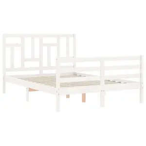 Berkfield Bed Frame with Headboard White Small Double Solid Wood