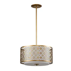 Luminosa Ziggy 2 Light Cylindrical Pendant Ceiling Light, Lacquered Gold