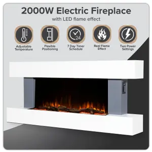 Baridi 46" Wall Mounting Electric Fireplace with LED Flame Effect - Grey - DH112