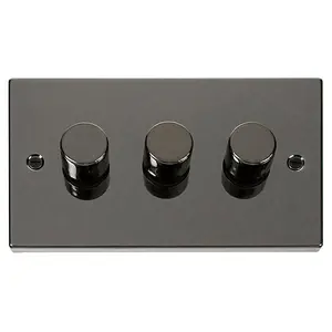 Black Nickel 3 Gang 2 Way LED 100W Trailing Edge Dimmer Light Switch - SE Home