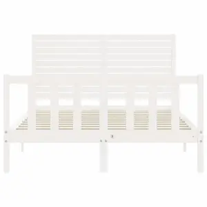 Berkfield Bed Frame with Headboard White Small Double Solid Wood