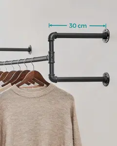 Wall-Mounted Clothes Rack, Set of 2, Industrial Pipe Clothes Hanging Bar, Space-Saving, Each Holds up to 60 kg