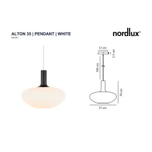 Nordlux Alton 35 Indoor Living Dining Glass Pendant Ceiling Light in White (Diam) 35cm