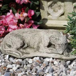 Laying Lurcher Stone Statue Greyhound Whippet Animal Outdoor British Made Garden Ornament