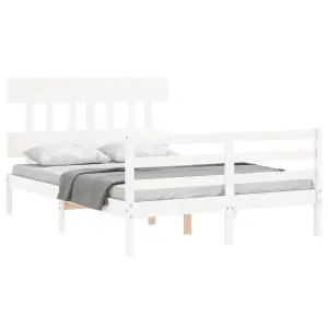 Berkfield Bed Frame with Headboard White Small Double Solid Wood