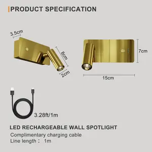 HARPER LIVING Wall Spotlights Brass, antique gold Magnetic LED Rechargeable Wall Display Lights with Switch