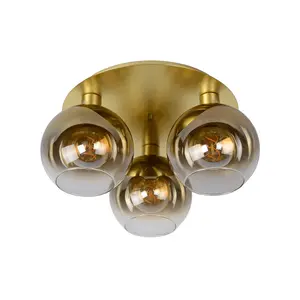 Lucide Marius Retro Flush Ceiling Light - 3xE27 - Matt Gold, Brass