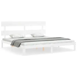 Berkfield Bed Frame with Headboard White 200x200 cm Solid Wood