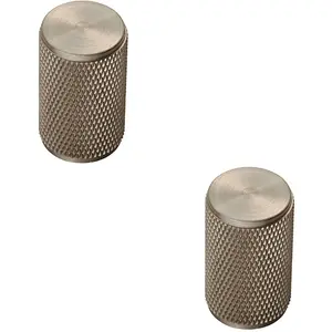 2x Knurled Cylindrical Cupboard Door Knob 18mm Dia Satin Nickel Cabinet Handle