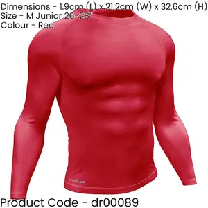 M - RED Junior Long Sleeve Baselayer Compression Shirt - Unisex Training Top