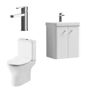 Nuie Core Cloakroom Set Wall Hung Vanity Unit Curve 500mm Basin Tap WC Satin White