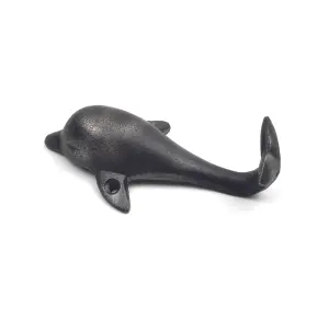 Oakcrafts - Antique Cast Iron Dolphin Shaped Decorative Wall Hook