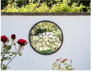 Primrose Blossoming Deep Bronze Metal Outdoor Garden Framed Round Mirror