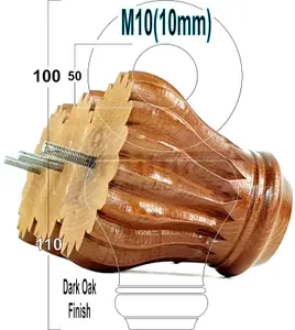 SET OF 4 REPLACEMENT FURNITURE BUN FEET DARK OAK TURNED WOODEN LEGS 110mm HIGH M10 (10mm)