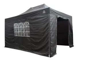 All Seasons Gazebos 3x4.5 Full Waterproof Pop Up Gazebo with 4 Lightweight Side Panels and Accessories Black