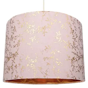 Modern Soft Pink Cotton Fabric 12 Lamp Shade with Gold Foil Floral Decoration