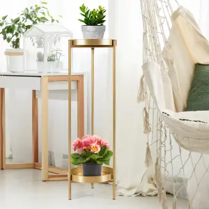 Costway 2 Tier Tray Plant Stand Metal Flower Stand Round Flower Pot Holder Bedside Table