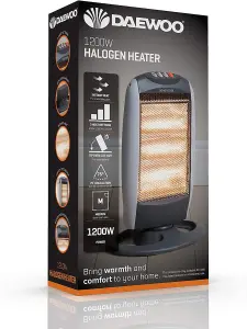 Oscillating Halogen Heater In Black, 1200W - Daewoo HEA1416