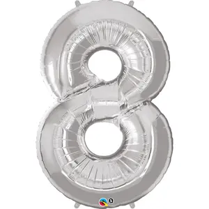 Qualatex 34 Inch Metallic Silver Number Balloons (0-9) Silver (9)