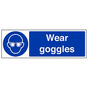 Wear Goggles Mandatory PPE Safety Sign - Rigid Plastic 450x150mm (x3)