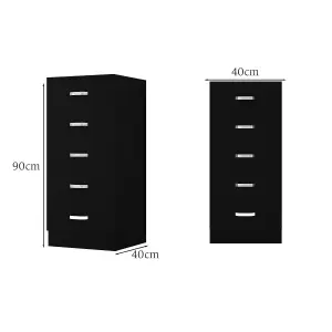 Tunis 5 Drawer Tall Slim Chest Of Drawers - Matt Black