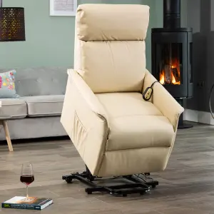 Townsend Electric Lift Assist Rise and Recline Bonded Leather Chair - Cream