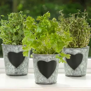 Set of 3 Vintage Zinc Chalkboard Indoor Outdoor Garden Planter Pots