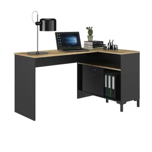 Diagone Oak & Black Corner Desk