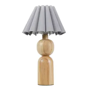 ValueLights Azalea Rustic Wooden Table Lamp with Grey Fabric Scallop Tapered Shade and LED Bulb