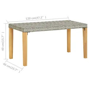 Berkfield Garden Bench 120 cm Grey Poly Rattan and Solid Acacia Wood