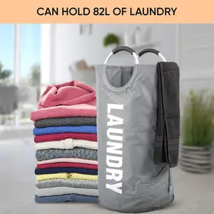 82L Large Collapsible Laundry Basket - GREY