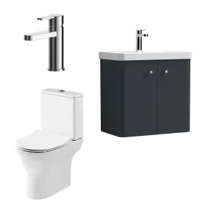 Nuie Core Cloakroom Set Wall Hung Vanity Unit Curve 600mm Basin Tap WC Satin Anthracite