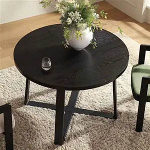 BERN Extending Round Dining Table With Metal Legs, Black Modern - Daals - Dining Tables