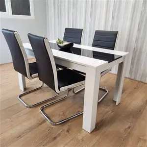 Dining Table And 4 Faux Leather Black White Padded Chairs High Gloss Wood Dining Kitchen Set Of 4 Metro Lane