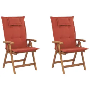 Set of 2 Garden Chairs with Cushions JAVA Acacia Wood Dark Red