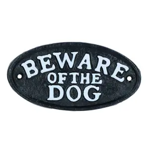 Beware the Dog Black Cast Iron Sign Plaque Door Wall House Gate Post Garden